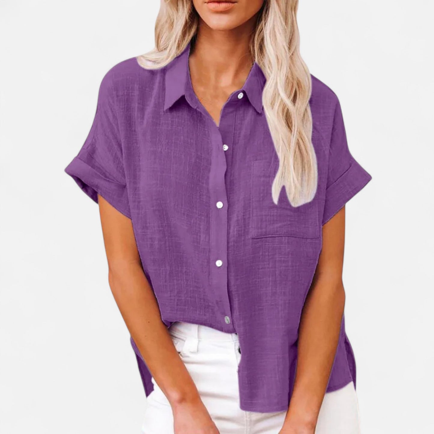 Mistrève | Chemisier Femme Courtes Manches Coton‑Lin – Blouse Casual Ample, Élégance Naturelle