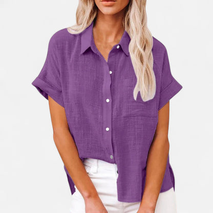 Mistrève | Chemisier Femme Courtes Manches Coton‑Lin – Blouse Casual Ample, Élégance Naturelle