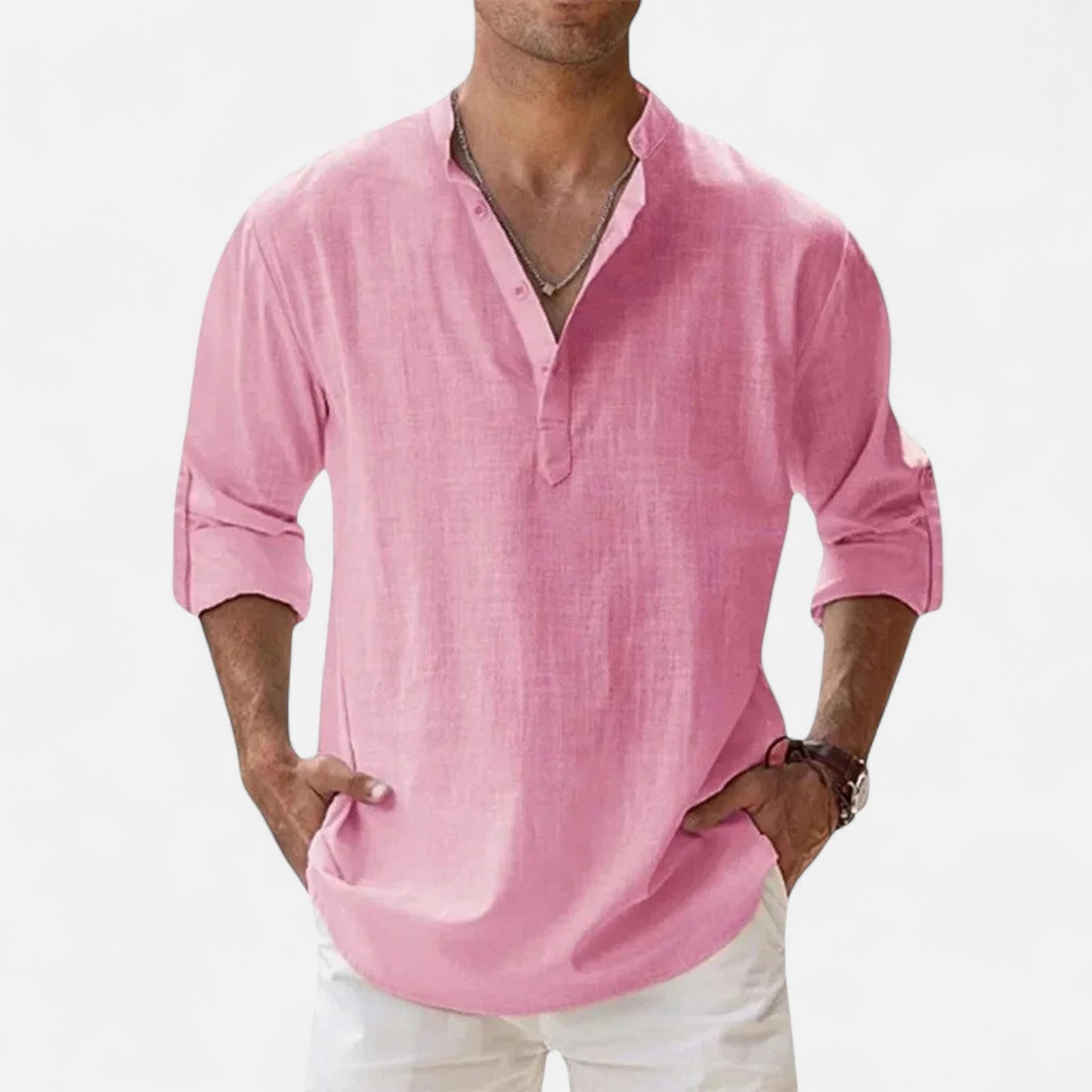 Mistrève | Chemise Été Homme Coton‑Lin à Col Henley – Fraîcheur Naturelle, Style Raffiné