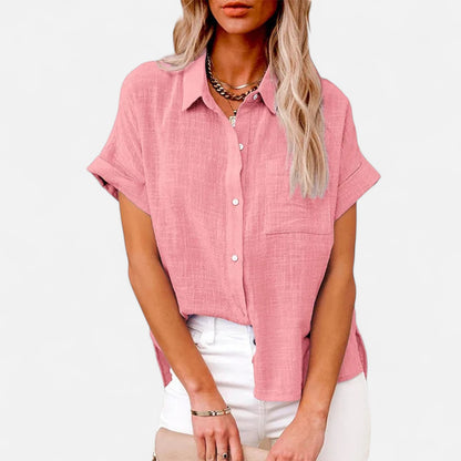 Mistrève | Chemisier Femme Courtes Manches Coton‑Lin – Blouse Casual Ample, Élégance Naturelle
