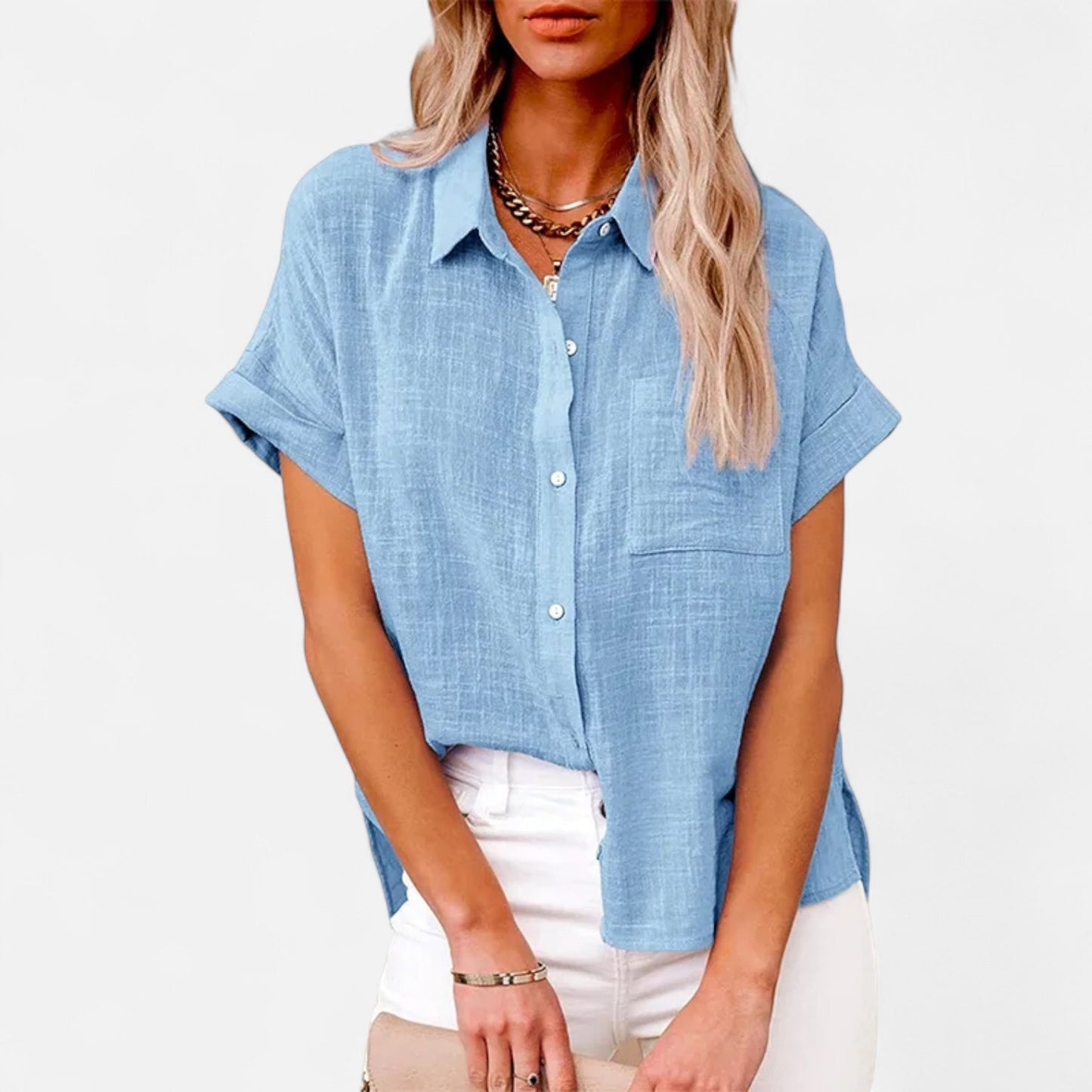 Mistrève | Chemisier Femme Courtes Manches Coton‑Lin – Blouse Casual Ample, Élégance Naturelle