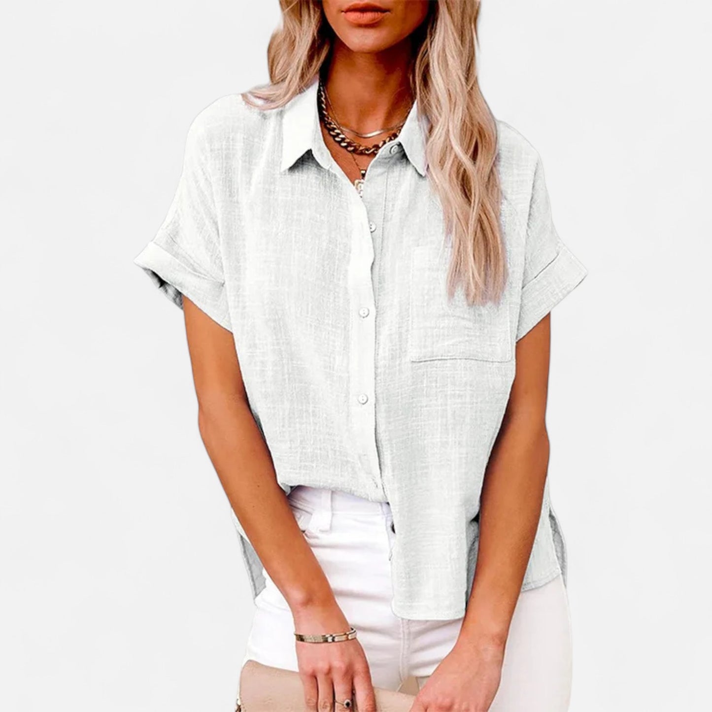 Mistrève | Chemisier Femme Courtes Manches Coton‑Lin – Blouse Casual Ample, Élégance Naturelle